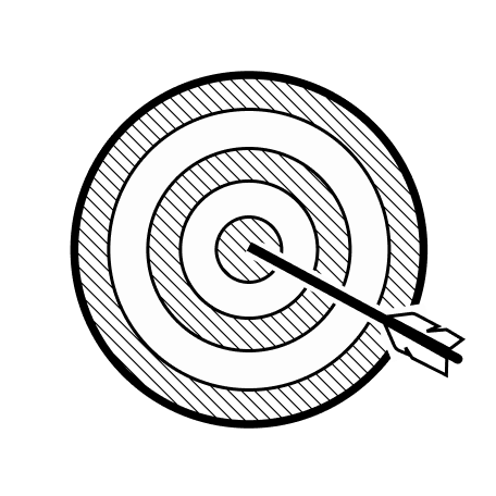 Image of an arrow hitting the bullseye of a target exactly.