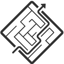 A maze with the solution shown by an arrow.